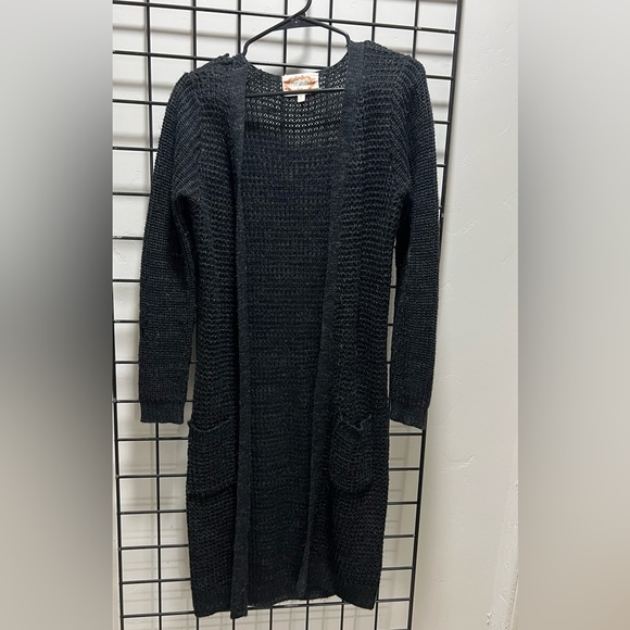 Small Long charcoal duster sweater open knit cardigan - Picture 1 of 2
